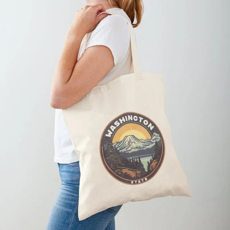 

Washington State Mountain Circle Tote Bag tote bags men Women's tote bag cute bag Canvas