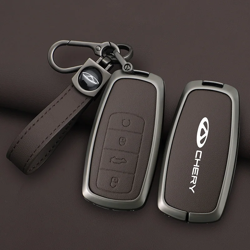 Zinc Alloy Leather Car Key Case Cover Shell Fob For Chery Tiggo 8 Pro Tiggo 8plus New 5 plus 7pro Tiggo 7 Pro Max C5 Accessories