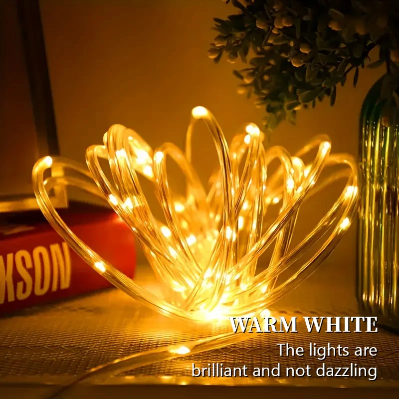 10M LED Rope Lights Battery Box Indoor Outdoor Waterproof Tube Copper Wire Lights for Deck Patio Pool Camping Landscape Lighting