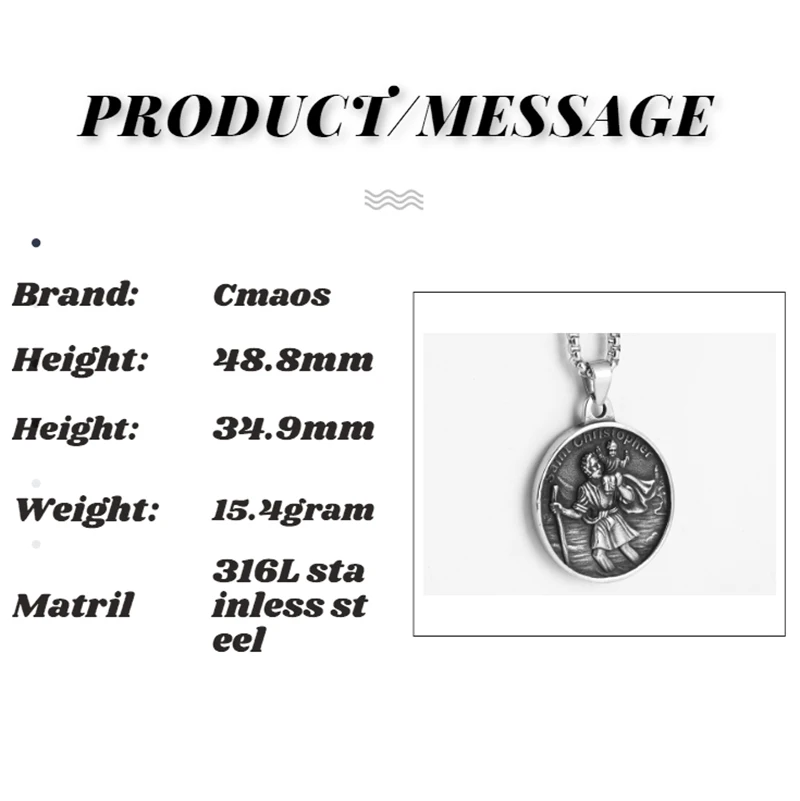 Travel Safe Compass St Christopher Stainless Steel Chain Necklaces for Men Fashion Jewelry Accessories