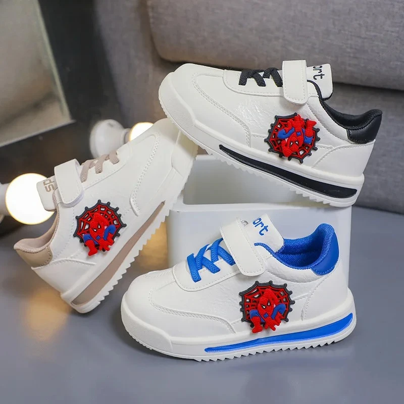 ديزني سبايدرمان 2025 أطفال أحذية رياضية من الجلد الأطفال ربيع الخريف في الهواء الطلق موضة مريحة تنفس احذية الجري غير رسمية