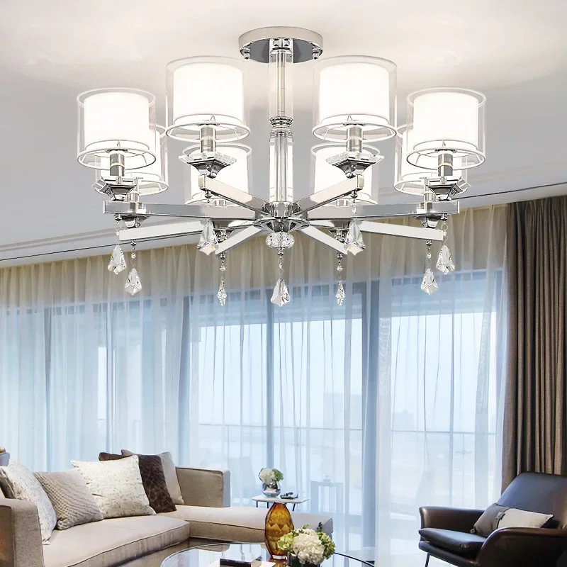 

Modern LED Ceiling Chandelier Lighting Modern Chrome Lamp Luxury For Living Room Bedroom 110v-220v Chandelier Lamp PVC Shade
