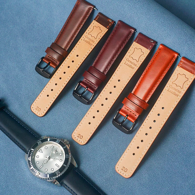 Retro Genuine Leather Strap  Cowhide Quick Release Leather Watchband 20mm 22mm High Quality Business Watch Strap Accessories