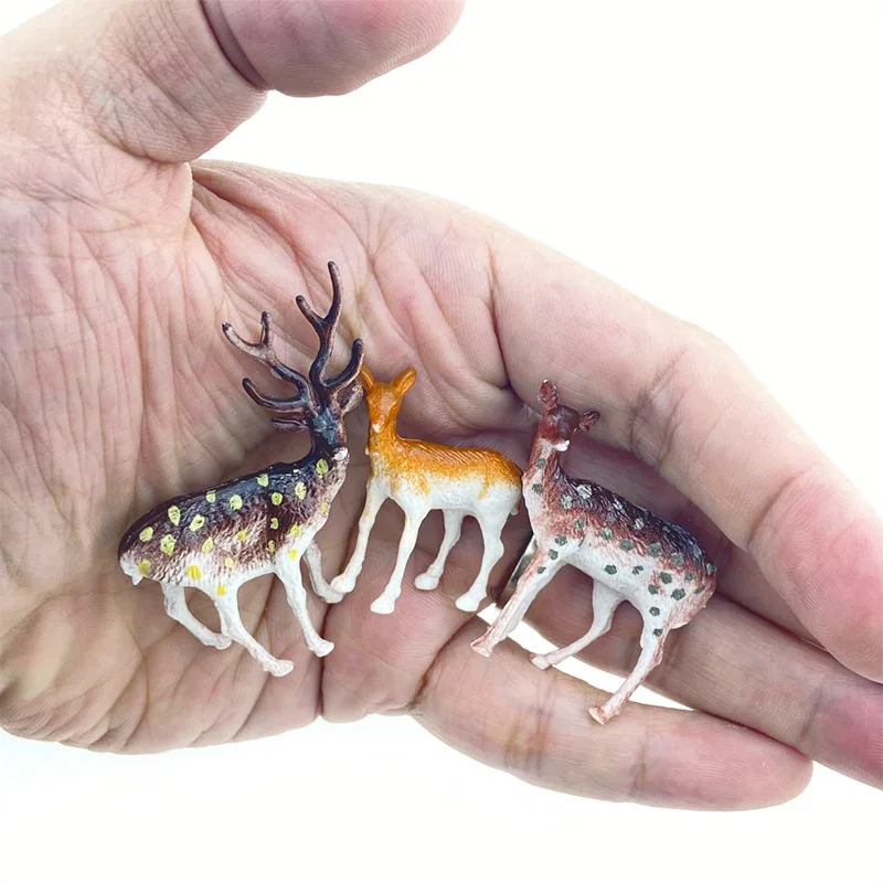 3 Buah Mainan Hewan Model Rusa Sika Mini Simulasi untuk Hadiah Dekorasi Meja Taman Rumah Boneka Kerajinan Lanskap Mikro DIY
