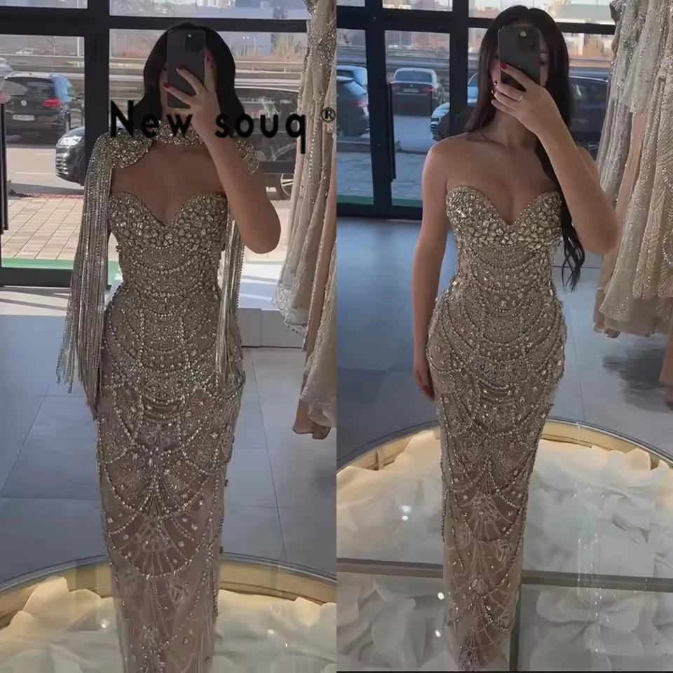 Duas peças design sereia vestidos de baile cristal borlas árabe vestido de noite personalizado vestido de celebridade festa robes de soirée 2025