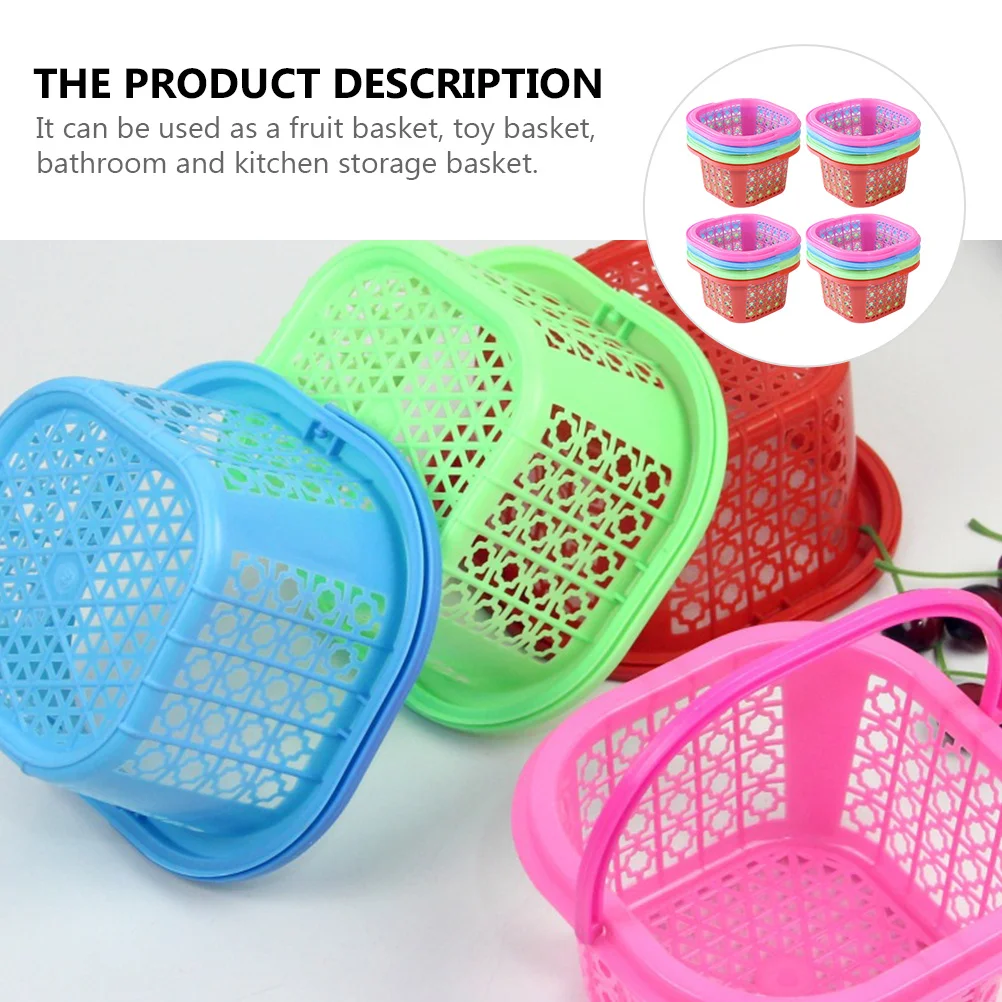 

12pcs Portable Bright Plastic Small Baskets Storage Fruit Vegetable Carrier Non Slip Handle Home Office Bathroom Kitchen Use