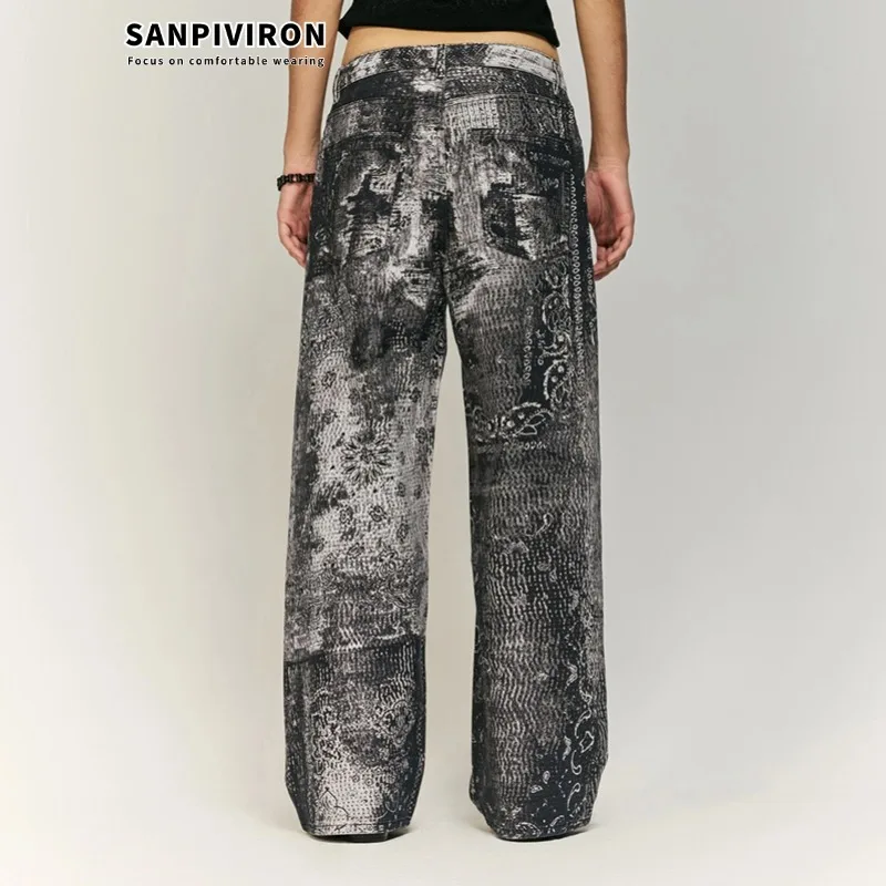 Trendy brand design unisex jeans new clothing street hip-hop retro water first jeans cashew print pants