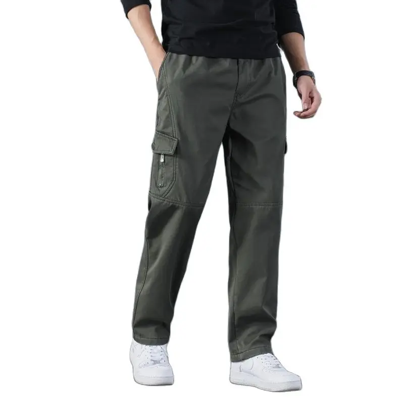 

Winter Cargo Pants Overalls Mens Casual Cotton Joggers Trousers Thickened Fleece Baggy Multiple Pockets Bottoms Plus Size 6XL