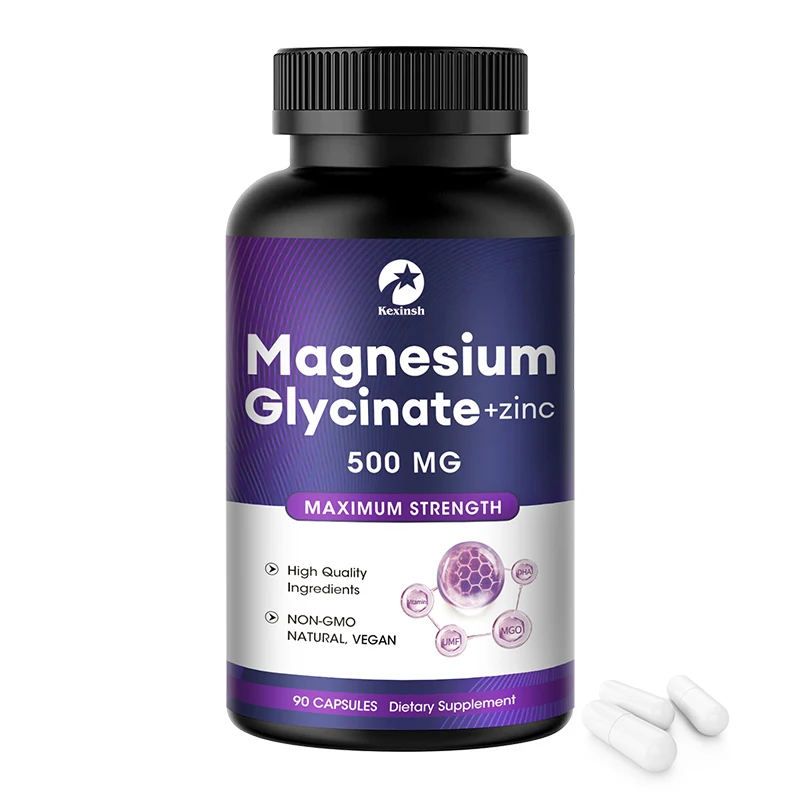 Kexinsh Magnesium Glycinate Capsules Supplement 500mg with Zinc for Muscle, Joint and Bone Health Immune System Non-GMO