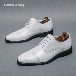 Zapatos de boda de Sapling dorado para hombres, zapatos formales de cuero blanco, zapatos planos de negocios casuales, calzado de fiesta de vestir, moda