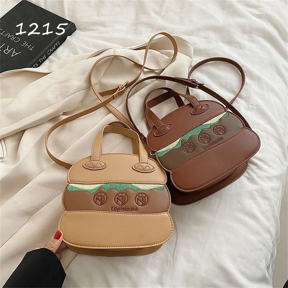 Cartoon Embroidery Hamburg Shape Handbag Shoulder Bag Fashion Women Party Cosplay Bag