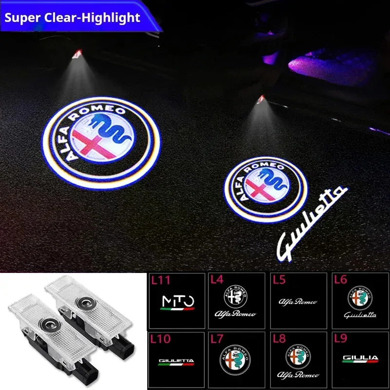 

2Pcs Led Car Door Projector Laser Logo Light For Giulietta Alfa Romeo 2011-2019 Giulia Stelvio 2017-2023 Welcome Ghost Lights
