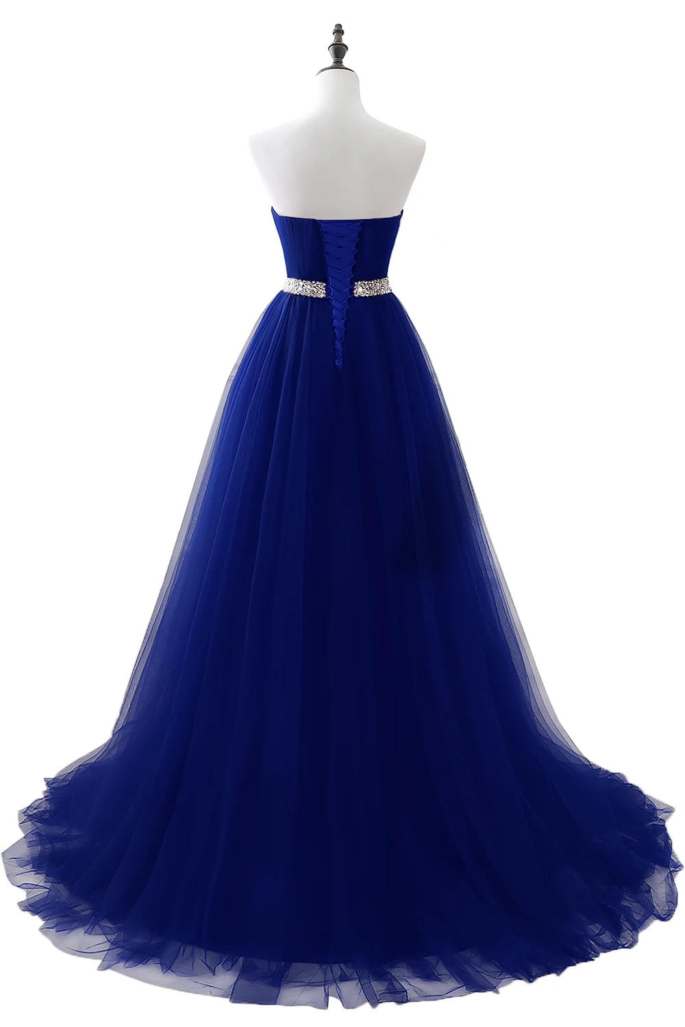 A-line Strapless Tulle Royal Blue Evening Dresses Lace Up Crystal Sequin Formal Party For Bride Sexy Prom Gown Wedding Party