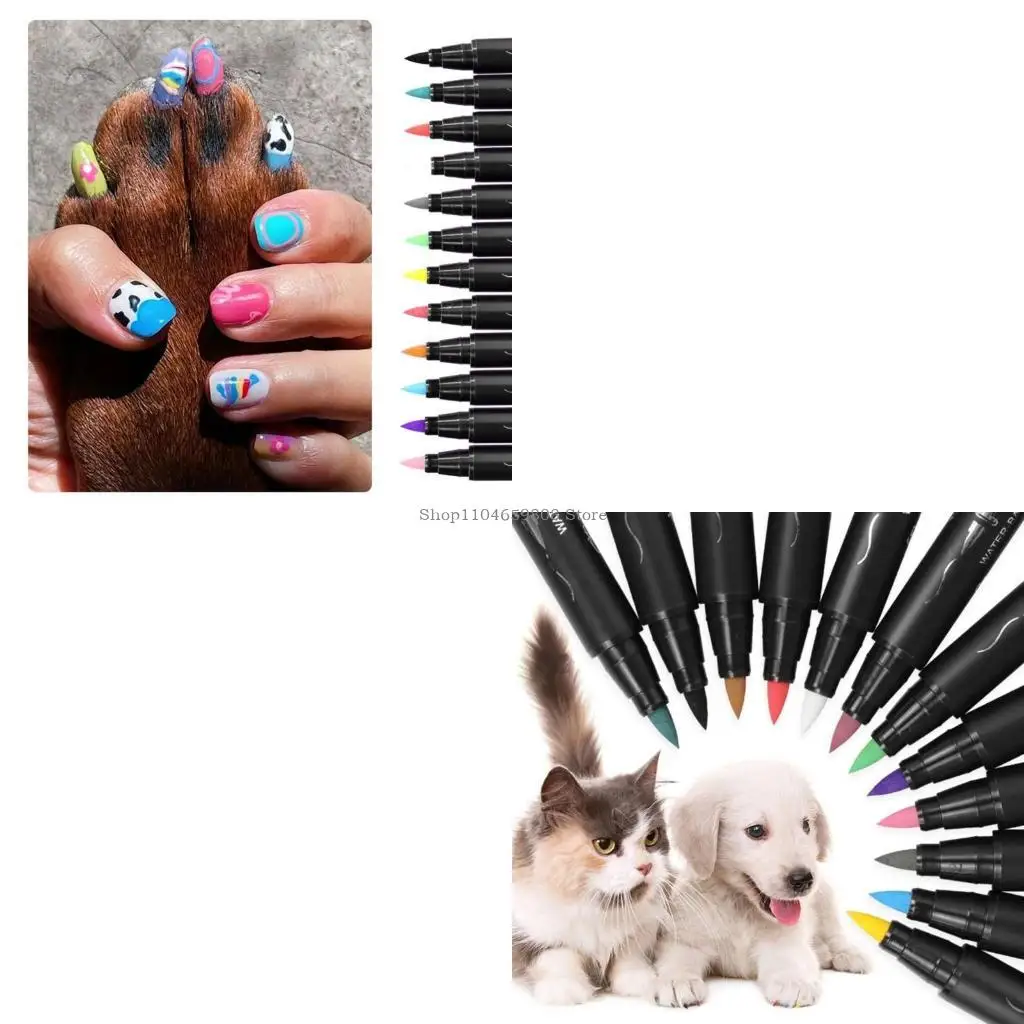 

Набор ручек для дизайна ногтей для домашних животных, 12 шт., 12 цветов, ручка для лака для ногтей для собак, ручка для ногтей