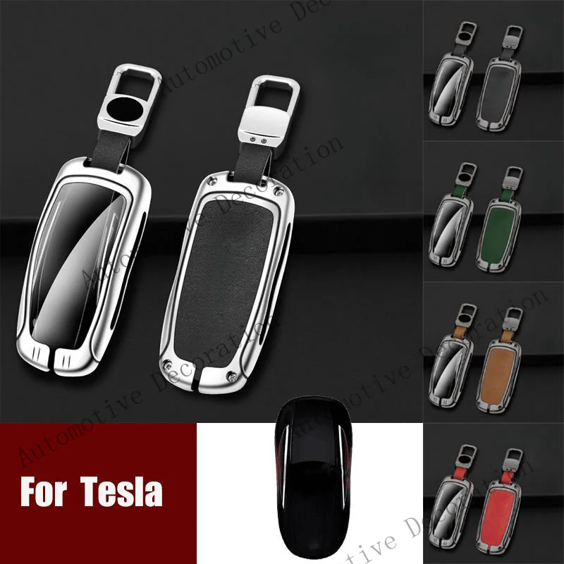 Z+ Zinc Alloy TPU Leather Car Remote Key Fob Case Cover For Tesla Model X 2016-2023