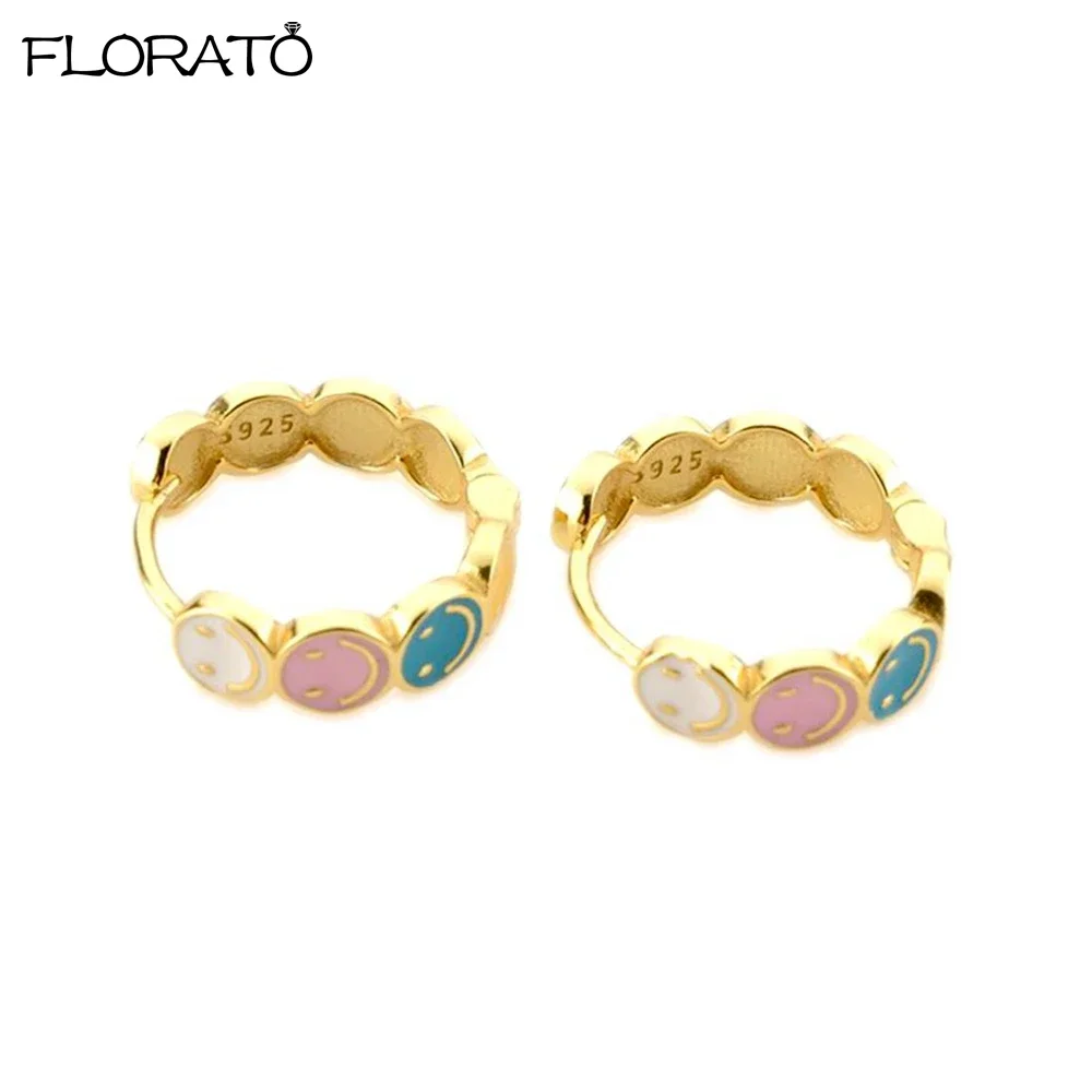 

Colorful Enamel Small Stud Earrings 925 Sterling Silver Needle Cute Gold Hoop Earrings for Women Fashion Jewelry