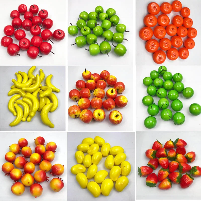 20 Piezas de Frutas y Verduras Artificiales Miniatura: Manzana, Pera, Melocotón, Plátano, Naranja, Limón, Pimiento, Chile, Patata, Tomate para Decoración del Hogar y Cocina