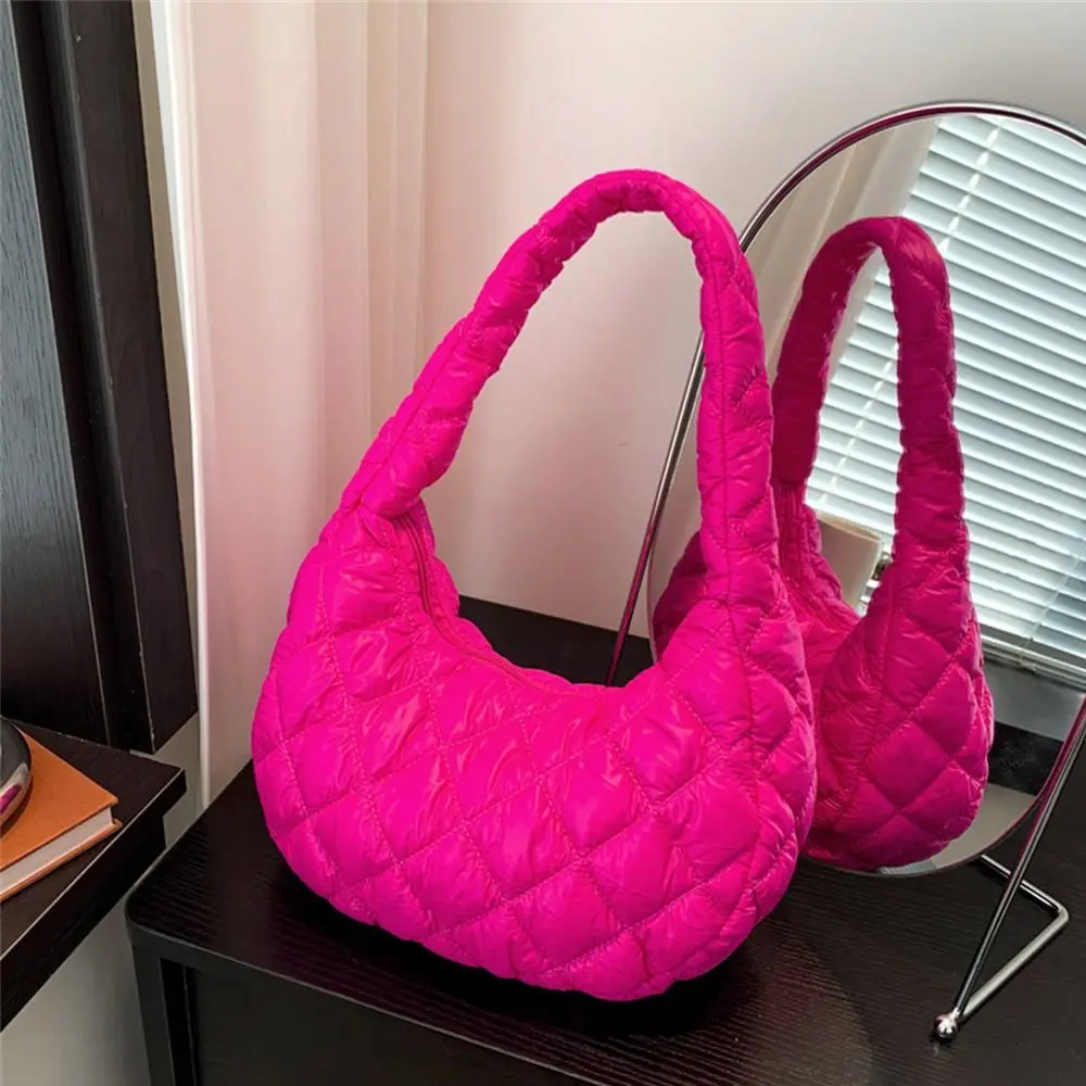 Fashion Women Large Capacity Quilted Tote Bags Down Cotton Padded Shoulder Bags Girls Underarm Bags Puffy Handbags