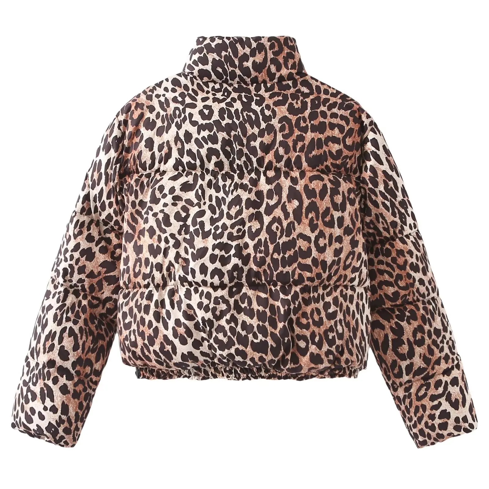 2024 Winter Ladies New Fashion Leopard Print Pattern Print Cotton-Padded Jacket Stand Collar Loose and Warm Cotton-Padded Jacket