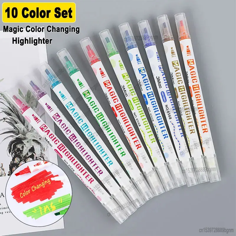 10Pcs Set Magic Color Changing Highlighter Dual Tip Art Marker Pen For Diary Journal Scrapbooking DIY Graffiti Drawing Painting