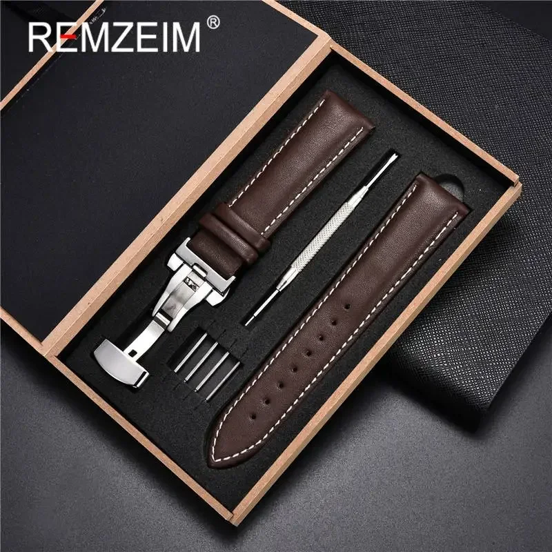 Weiches PU-Uhrenarmband mit automatischem Schmetterlingsverschluss und Geschenkbox, 18 mm, 20 mm, 22 mm, 24 mm, Gürtel, universelle Ersatz-Uhrenarmbänder