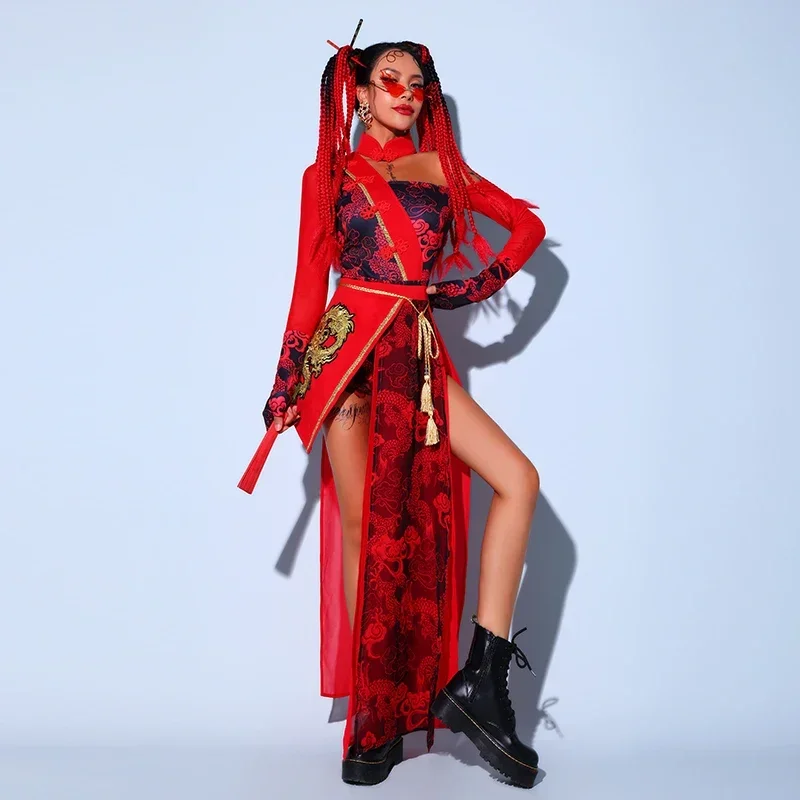 

Jazz Dance Wear For Women Stage Costume DJ DS Clothing Dancer Outfit Chinese Style Cheerleader Costume Designer Clothes