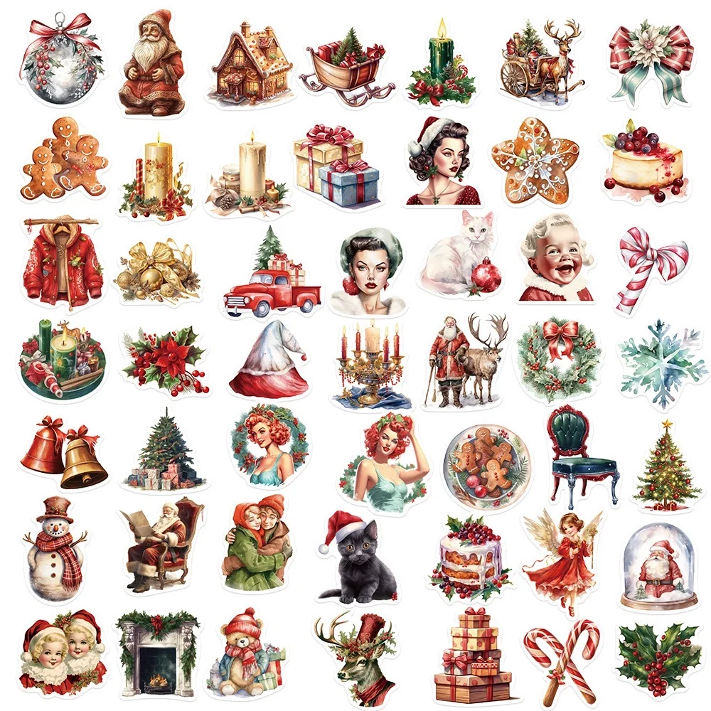 10/50PCS Cute Santa Claus Christmas Cartoon Stickers Vintage Decals DIY Laptop Phone Snowboard Luggage Fridge Toy Sticker