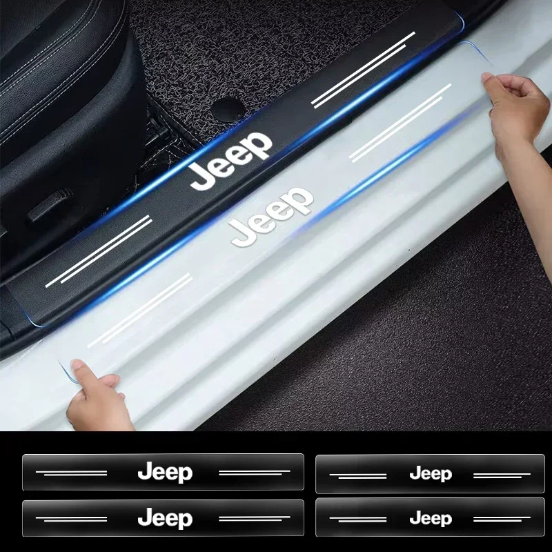 

4pcs Car Door Sill Transparent Protector Stickers For Jeep Grand Cherokee Wrangler JK Gladiator Compass Renegade Patriot Liberty