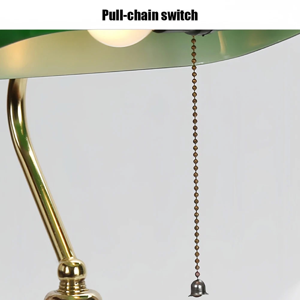 Vintage Desk Lamp Green Glass Antique Table Lights With Brass Base Wireless Rechargeable Pull Chain Traditional Library Lamp