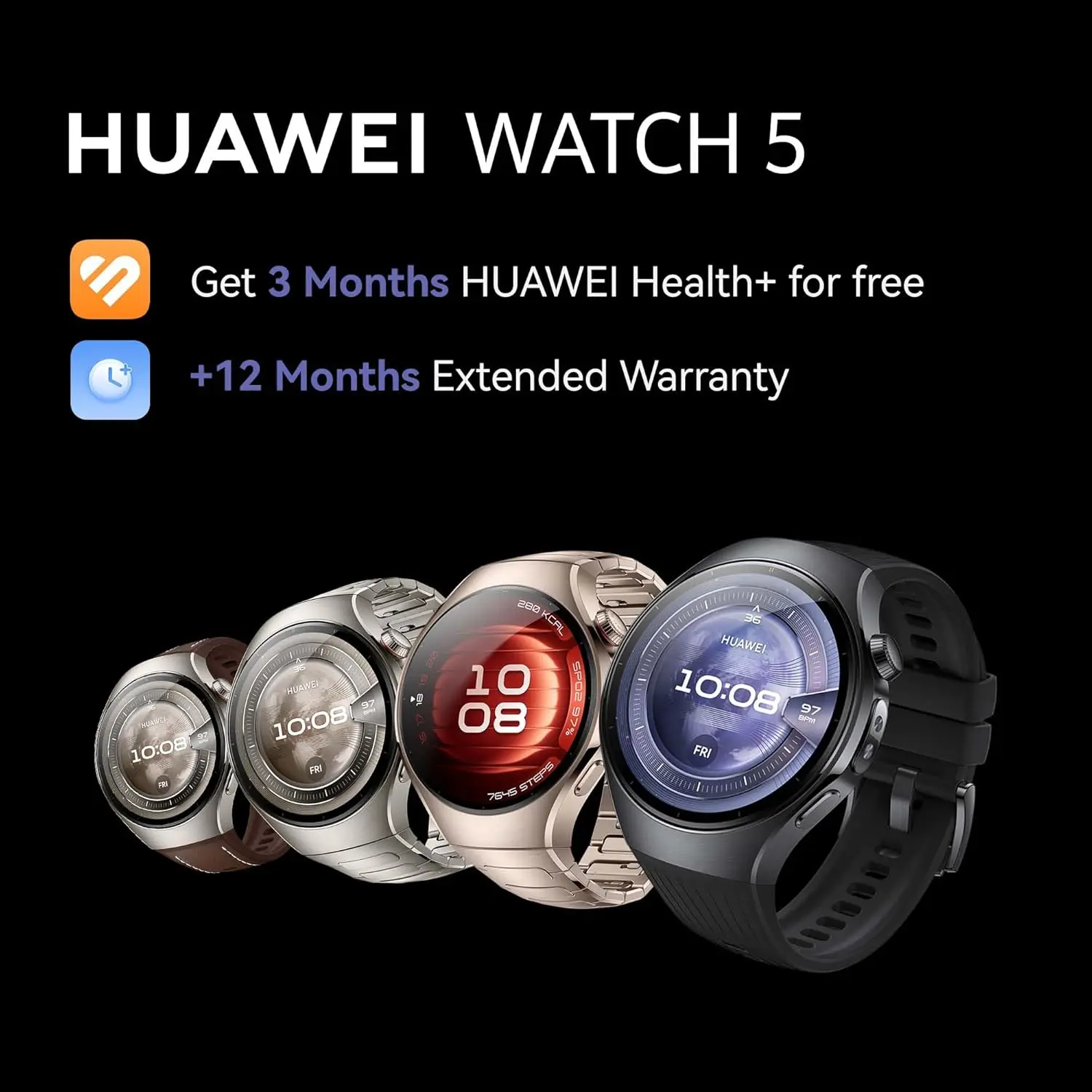 HUAWEI WATCH 5, 46mm Smartwatch, X-TAP multi-sensível, MOT de saúde, oxigênio no sangue na ponta do dedo em tempo real, vida útil da bateria de até 11 dias,