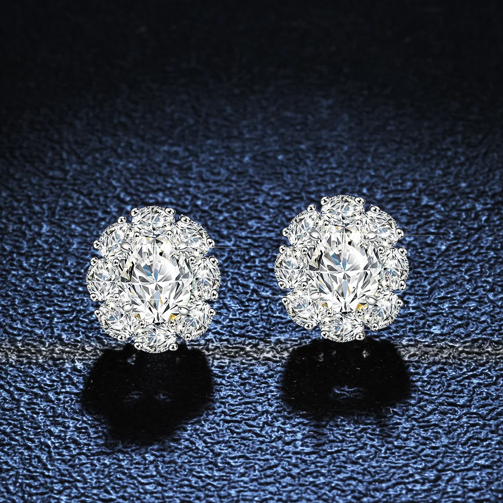18K Gold Earrings for Women, Four Claw Earrings, Oval, Simple, Mozambique Diamond, Irregular Diamond, Platinum PT950 Earrings