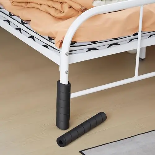 

4 Black Foam Bed Leg Caps 11.81 Inches For Toe Safety, No Glue Required, Easy Slip-On Design