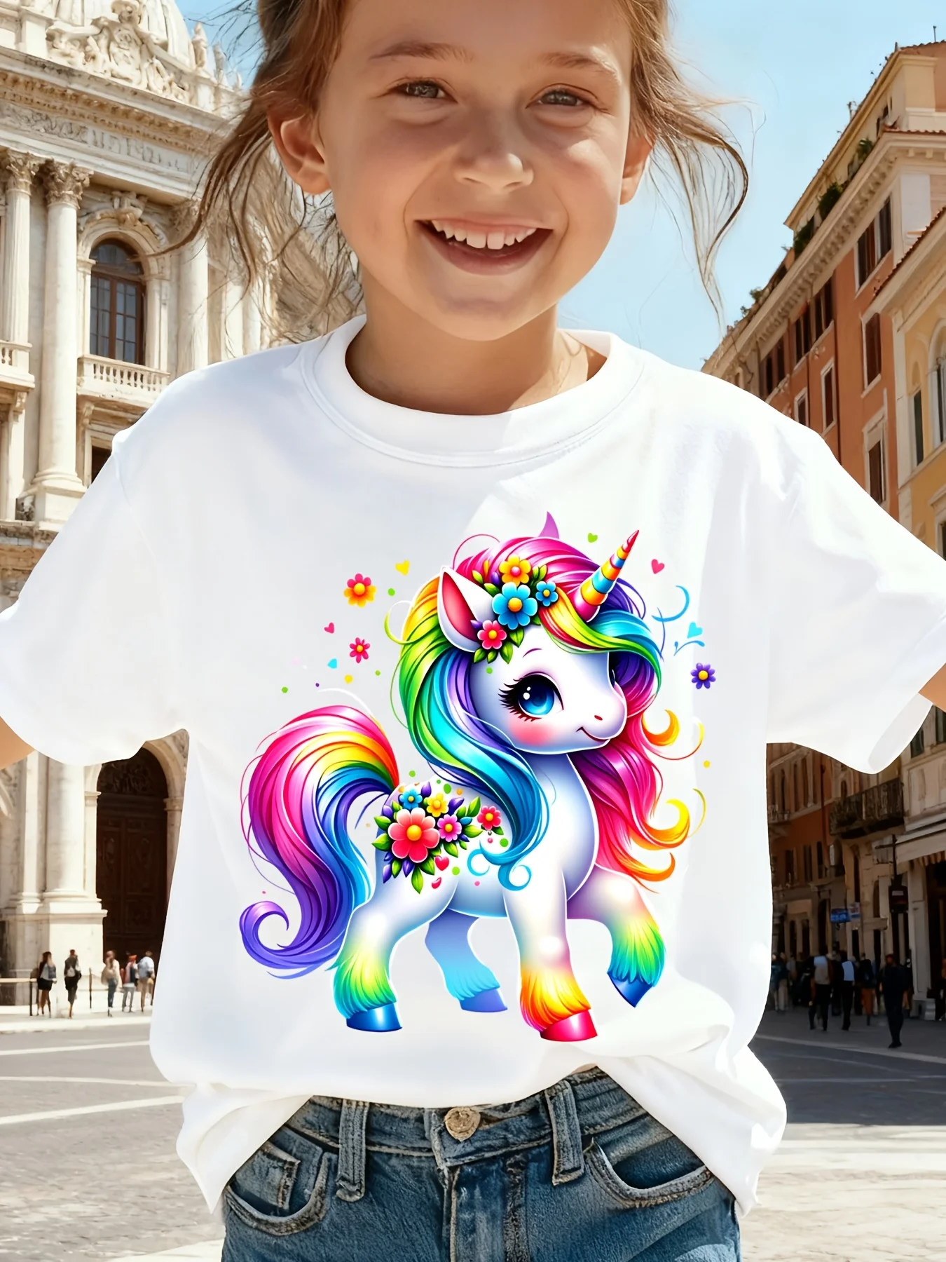 Children's Unicorn T-Shirt Clothing Infant Girls Super Beauty Cartoon Unicorn O-Neck Short Sleeve Top Spring Summer Daily Casual Breathable Versatile Clothing Holiday Party Birthday Gift