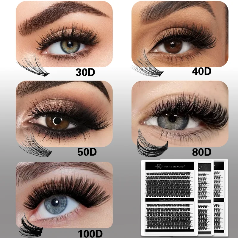 Winky Beauty D Curl Cluster Lashes DIY Eyeslash Extension Lash Cluster Fluffy Volume Individual Natural False Eyelashes Clusters