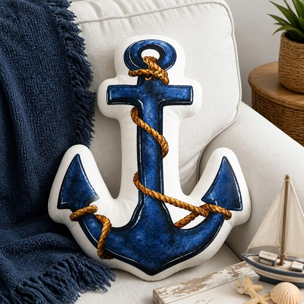Nautical Anchor Maritime Rope Sailor Sailing Ocean Navy Plush Pillow Cushion Stuffed Throw Pillow Home Decor Gift Sofa Bed
