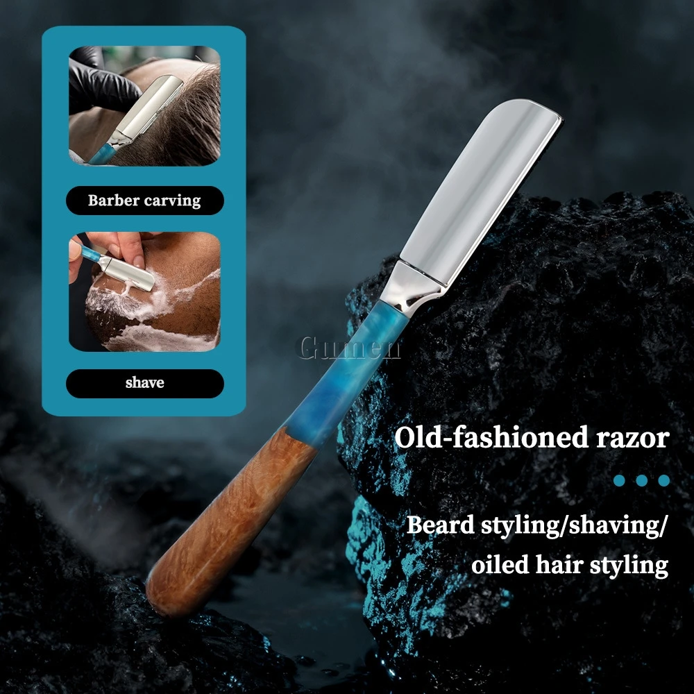 

Manual Stainless Steel Beard Shaving Knife Holder New Resin Wood Handle Baber Straight Razor For Men Salon Hair Removal Tools