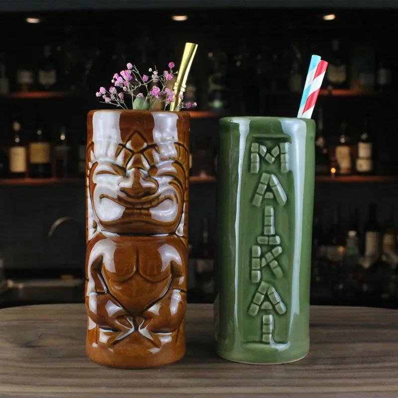 Ceramic Vase 350ml Statue Tiki Cups Bar Decor Tool Drinking Smoothie Beverage Creative Hawaii Cup Tiki Mug Bookshelf Decoration