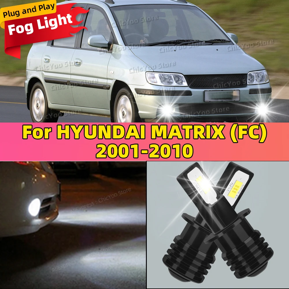 2Pcs 6000K White Auto LED Fog Lamp 20000LM Front Fog Light For HYUNDAI MATRIX FC 2001-2010 2004 2005 2006 2007 2008 2009