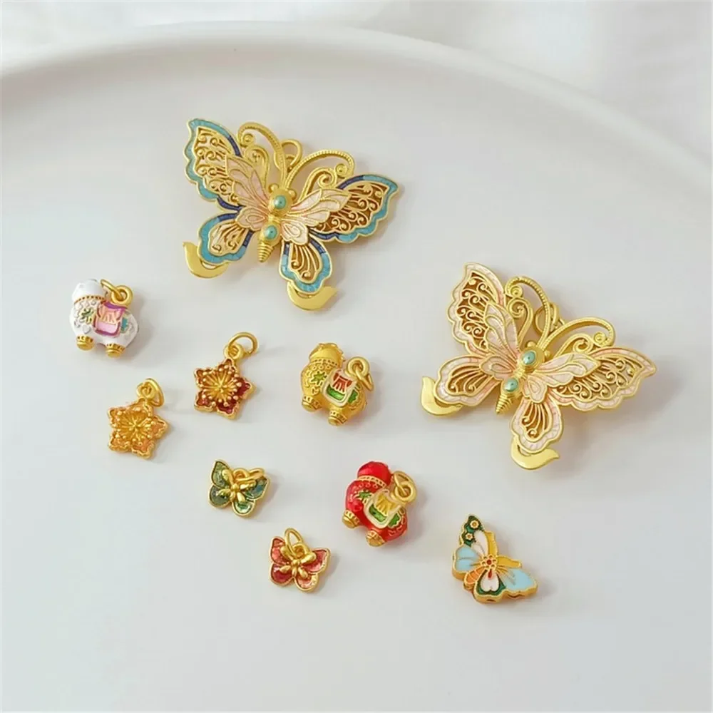 

Ancient-style Golden Butterfly Bead Pendant Good Luck Wealth Making You Rich Soon Diy Handmade Bracelet Necklace with Beads