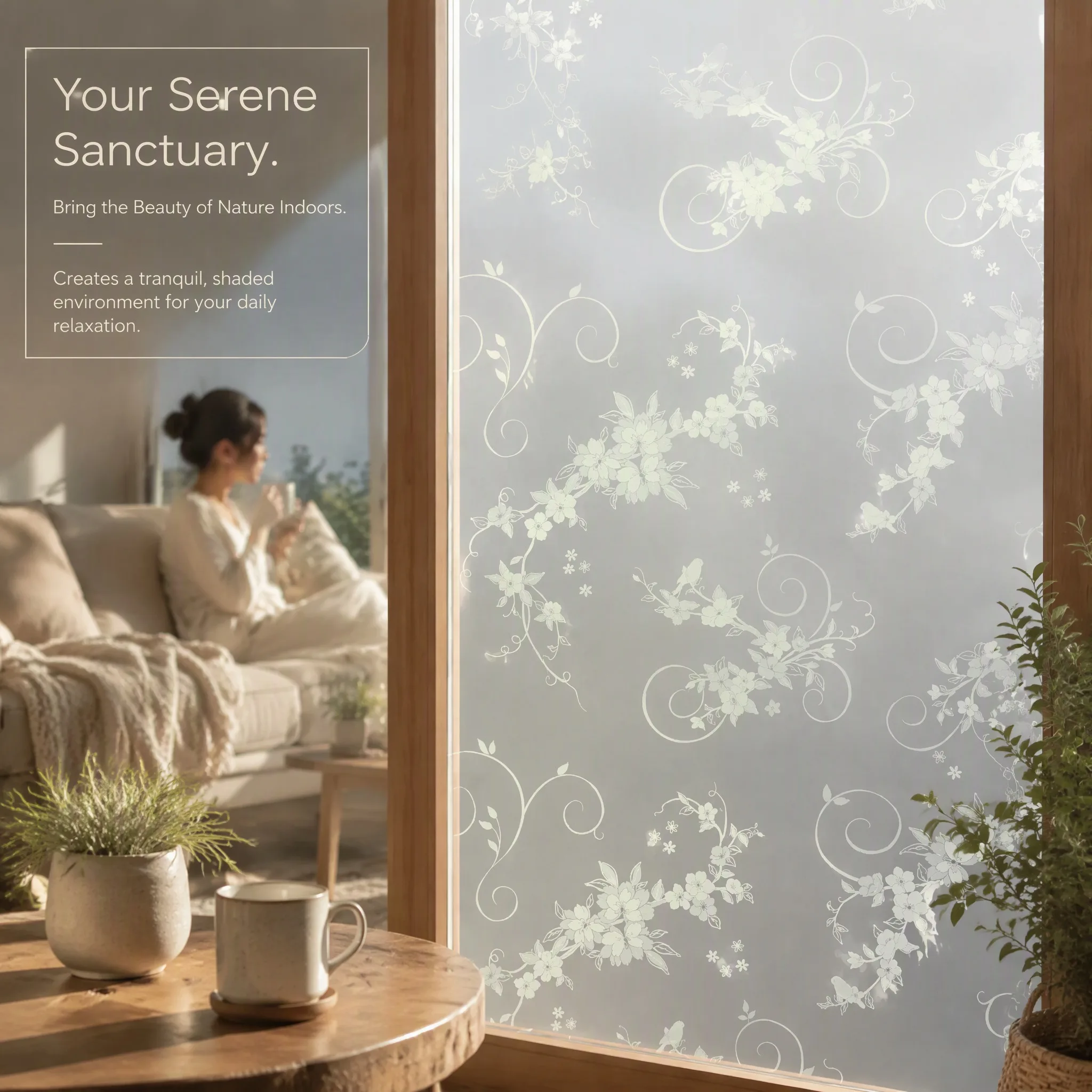 Vintage Floral Bird Scroll Self Adhesive Frosted Window Film Privacy Glass Sticker Anti UV Opaque Sparrow Vine Design