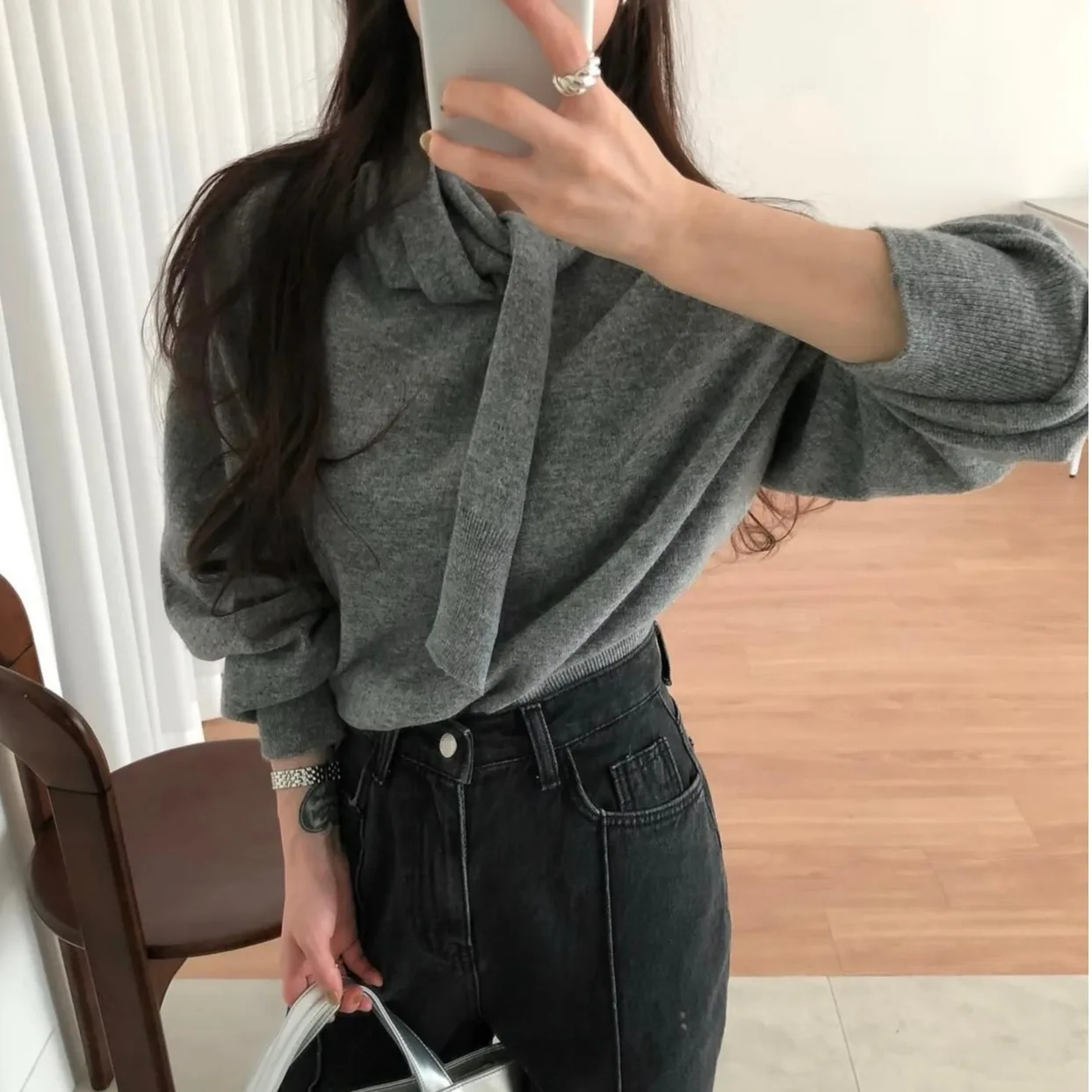 여성용 시크 니트 스웨터 롱 슬리브 스카프 겸용 다용도 가을 겨울 신상 슬레 여성 패셔너블 탑