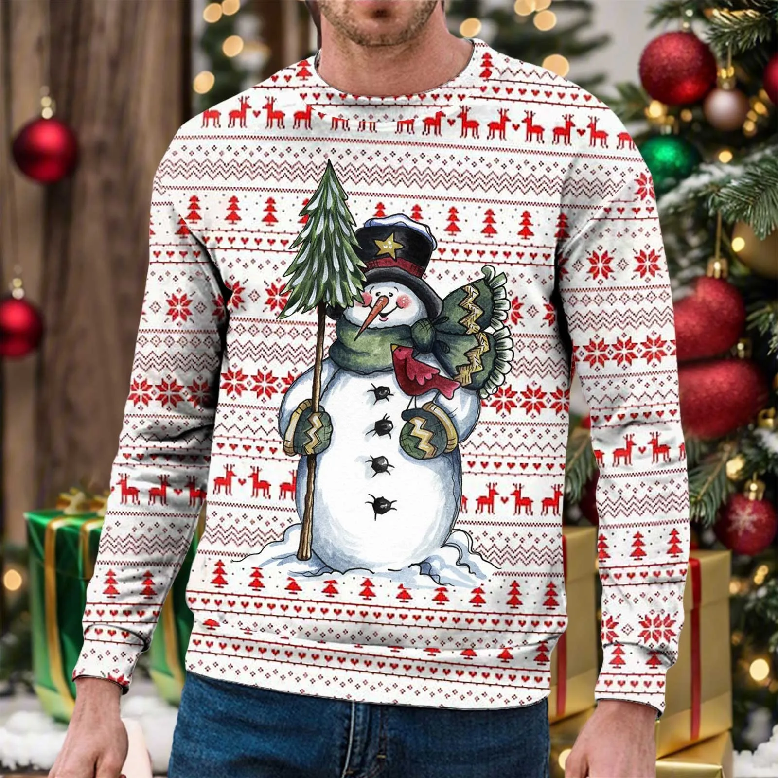 

Christmas Hoodies Sweatshirt Men's Clothing Snowman Christmas Tree Oversized Sweatshirts For Men Party Cute Funny Pullover Tops