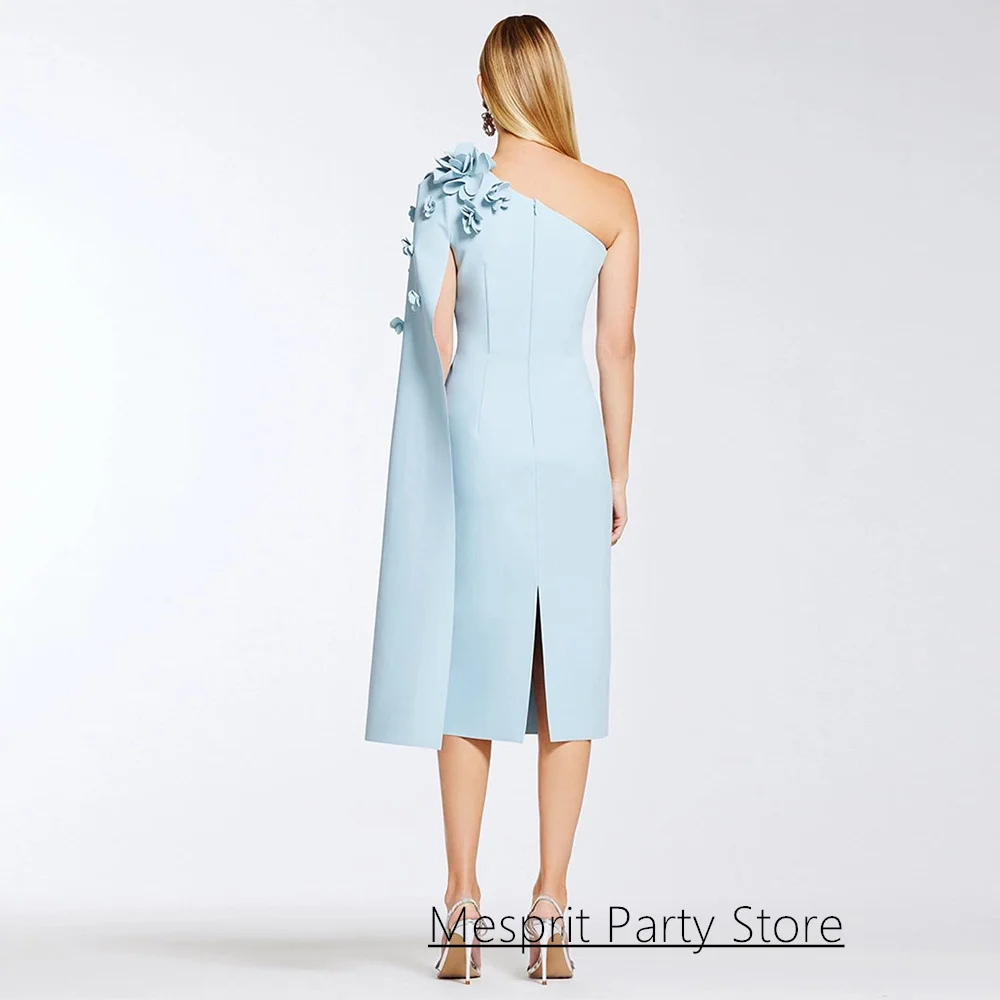 Vestido de noche corto azul pálido personalizado un hombro hecho a mano flores 3D vestido de fiesta de cóctel vestidos de fiesta árabes