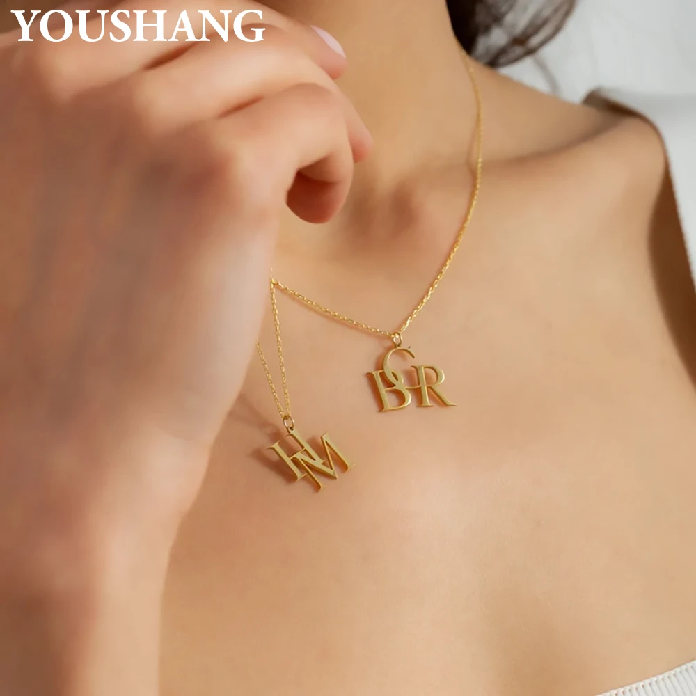 

YOUSHANG Personalized Stainless Steel Letter Pendant Necklace Custom Names Family Initials Combination Holiday Jewelry Gift