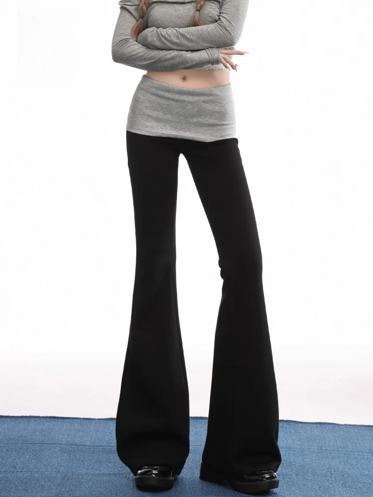 

High Waist Bell Bot Casual Pants Women's Yoga Spor Micro Flared Chic Bla Patchwork Slim Fit Trousers by itCHOCOOLATE