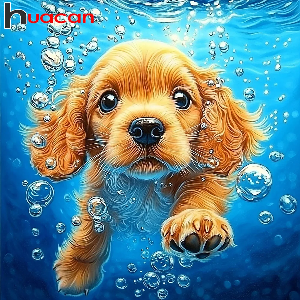 Huacan Vollquadratische und Runde Diamant-Malerei Unterwasser-Hund Diamant-Mosaik Tier-Landschaftskunst Dekorative Gemälde