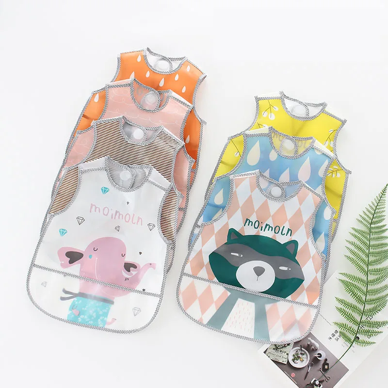 New Cartoon Pattern EVA Waterproof Pocket Lunch Feeding Bibs Adjustable Baby Bibs Cute Children Baby Apron Kids Burp Cloths