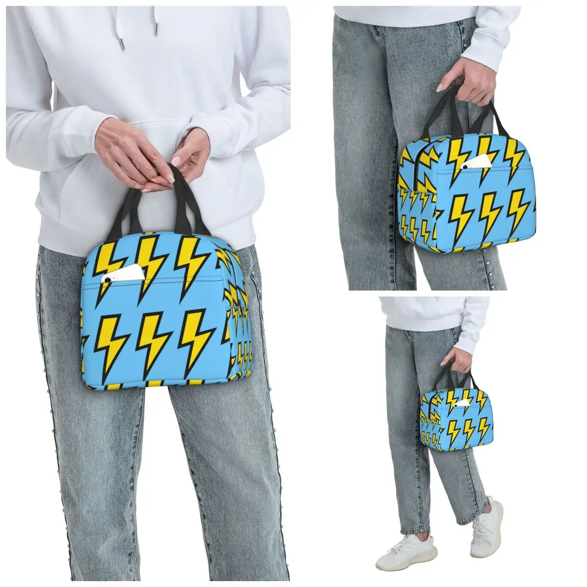 Yellow Lightning Bolts With Bright Blue Insulated Lunch Bag for Kids School Cooler Thermal Food Box Tote Lunch Boxes Container