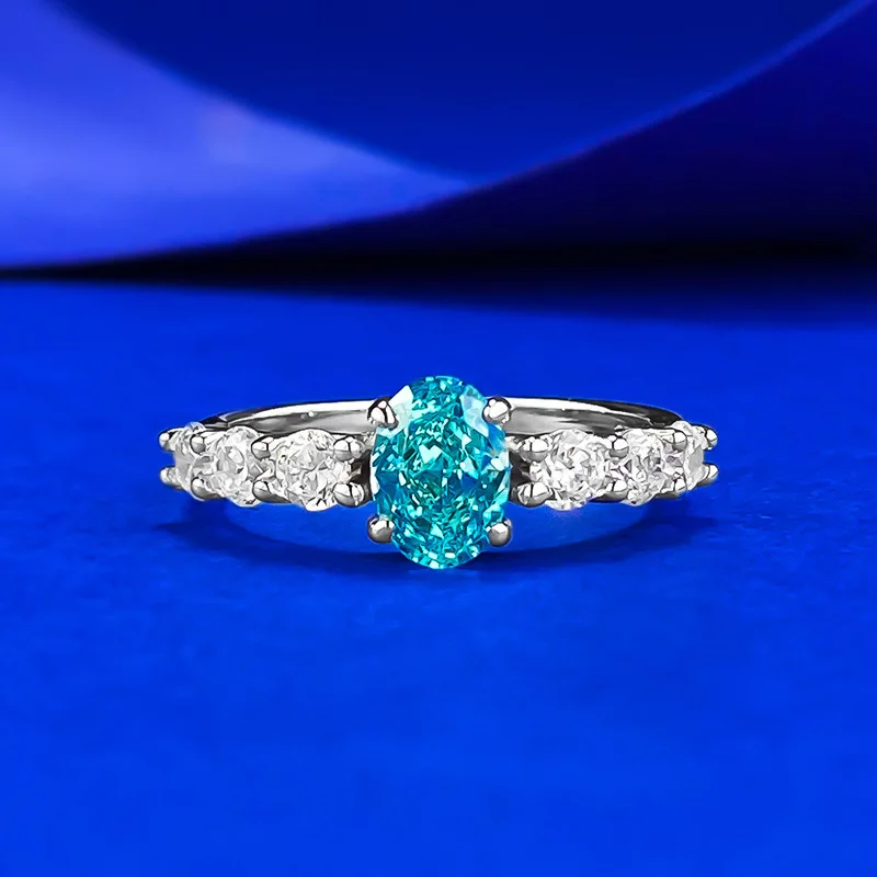 

S925 Silver Ring Spring/Summer Season New 5 * 7mm Paraiba Small Fresh Fashion Ring