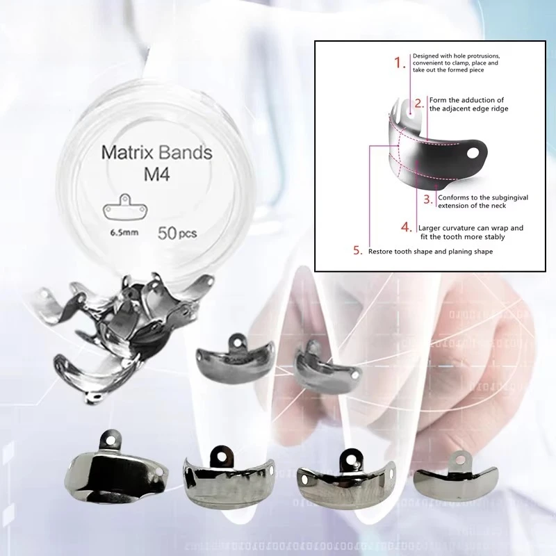 Dental Matrix Bands 100 Pcs Elastic Contoured Metal